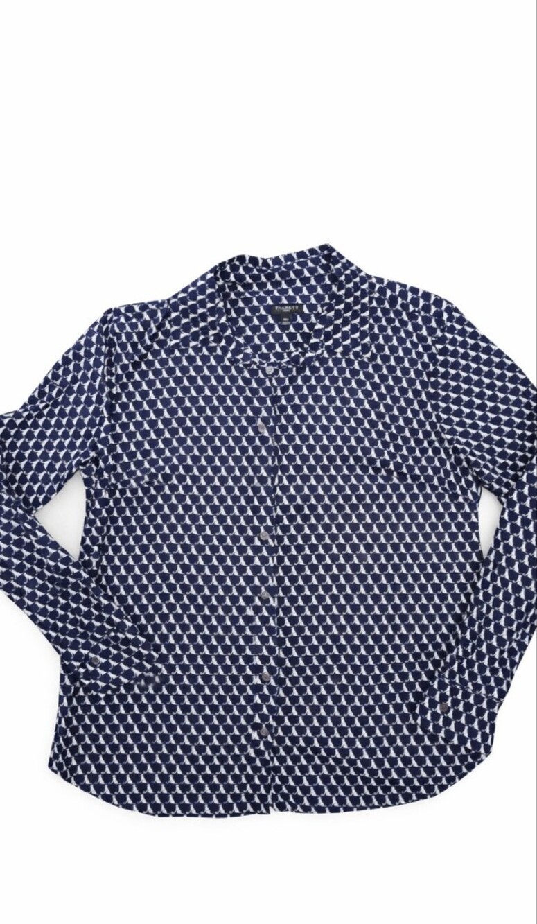 Talbots Navy Novelty Print Cotton Button‑Down Shirt Size 10P